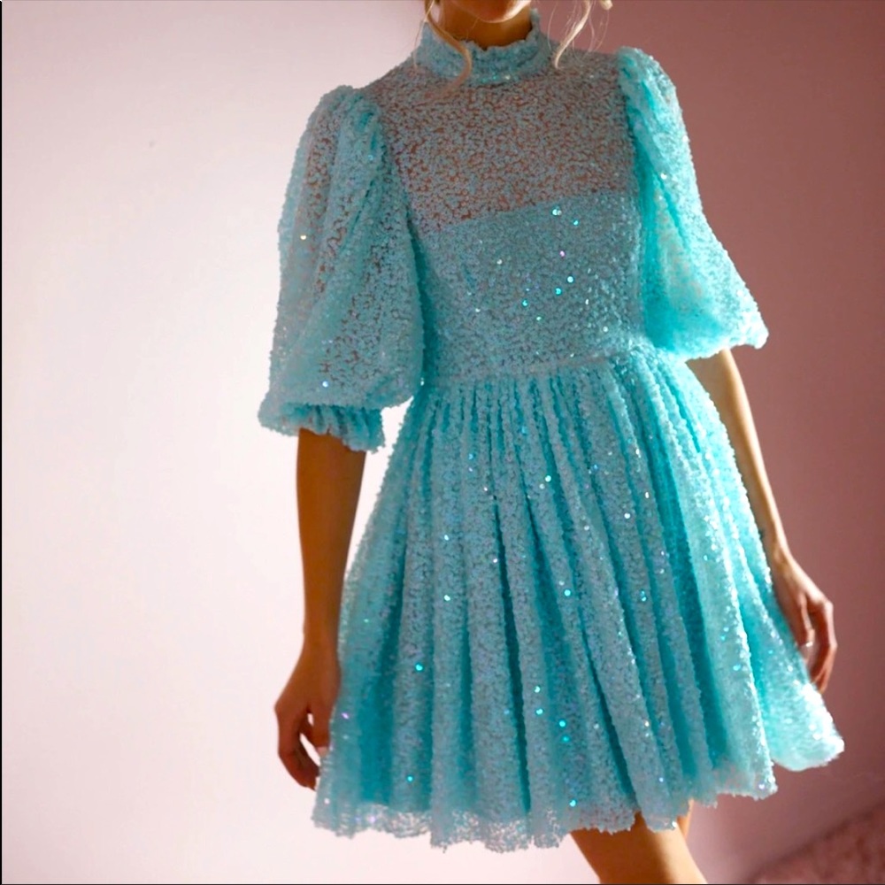 Selkie Ice Blue Sequin Royal Puff